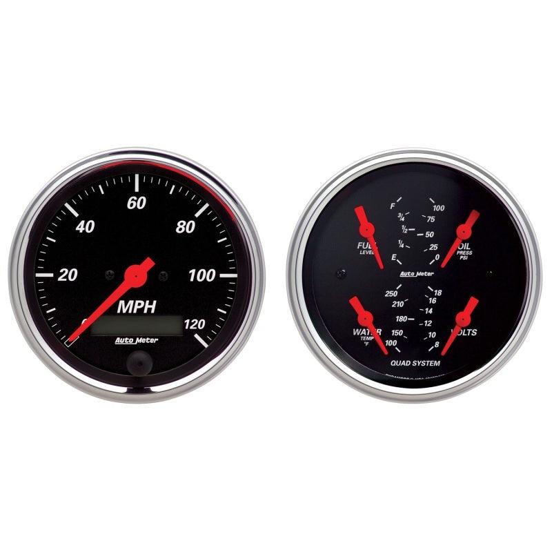 AutoMeter Gauge Kit 2 Pc. Quad & Speedometer 3-3/8in. Designer Black - Burkken Auto Parts