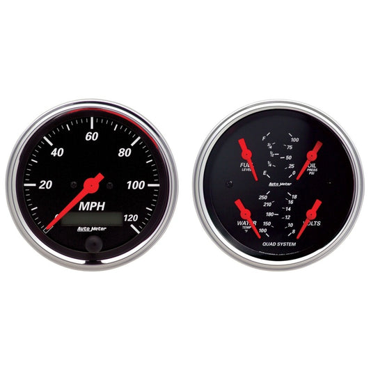 AutoMeter Gauge Kit 2 Pc. Quad & Speedometer 3-3/8in. Designer Black - Burkken Auto Parts