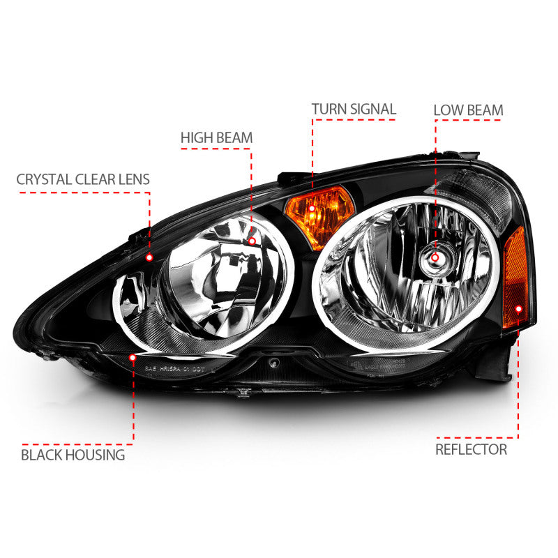 ANZO 2002-2004 Acura RSX Crystal Headlights Black - Burkken Auto Parts