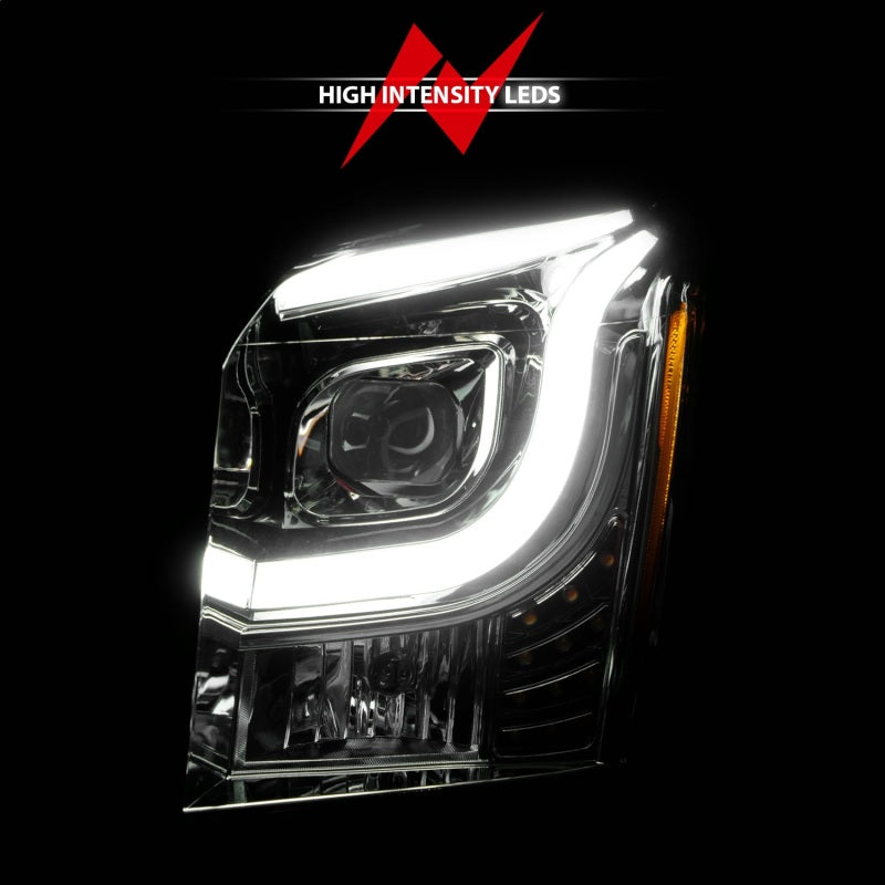ANZO 2015-2017 GMC Yukon XL Projector Headlights W Lightbar - Chrome/Amber - Burkken Auto Parts