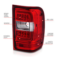 ANZO 2001-2011 Ford  Ranger LED Tail Lights w/ Light Bar Chrome Housing Red/Clear Lens - Burkken Auto Parts