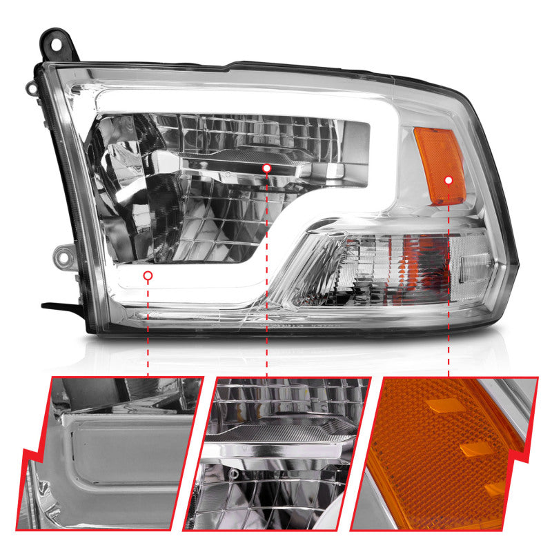 ANZO 2009-2020 Dodge Ram 1500 Full LED Square Projector Headlights w/ Chrome Housing Chrome Amber - Burkken Auto Parts