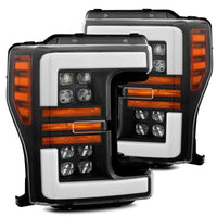 AlphaRex 17-19 Ford F-250 SD NOVA LED Proj Headlights Plank Style Matte Blk w/Activ Light/Seq Signal - Burkken Auto Parts