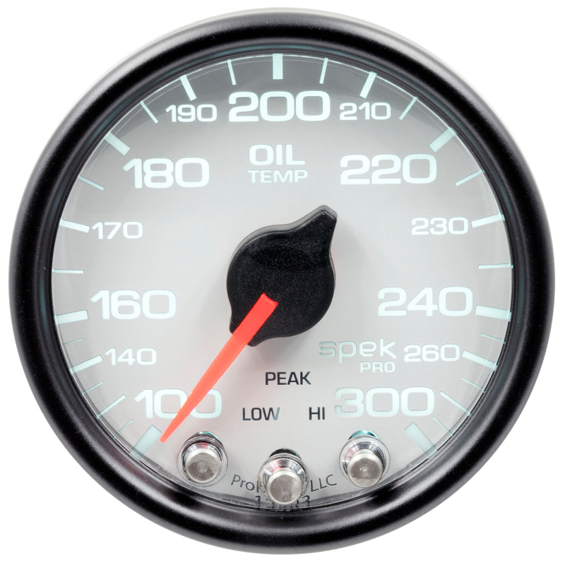 Autometer Spek-Pro Gauge Oil Temp 2 1/16in 300f Stepper Motor W/Peak & Warn Wht/Blk - Burkken Auto Parts