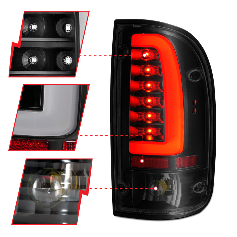 ANZO 1995-2000 Toyota Tacoma LED Taillights Black Housing Smoke Lens (Pair) - Burkken Auto Parts