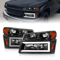 ANZO 04-12 GM Colorado/Canyon/I-Series Crystal Headlights - w/ Light Bar Black Housing 4pcs - Burkken Auto Parts