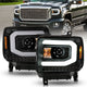 ANZO 2014-2015 GMC Sierra 1500 Projector Headlights w/ Light Bar Black Housing (Halogen Type) - Burkken Auto Parts