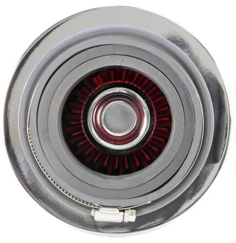 K&N Universal Air Filter Chrome Round Tapered Red - 4in Flange ID x 1.125in Flange Length x 5.5in H - Burkken Auto Parts