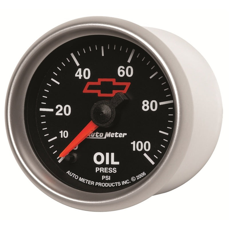 Autometer GM Bowtie Black 2-1/16in 0-100 PSI Oil Pressure - Stepper Motor - Burkken Auto Parts