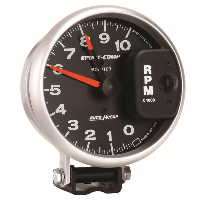 AutoMeter Gauge Tachometer 5in. 10K RPM Pedestal W/ Red Line Sport-Comp - Burkken Auto Parts