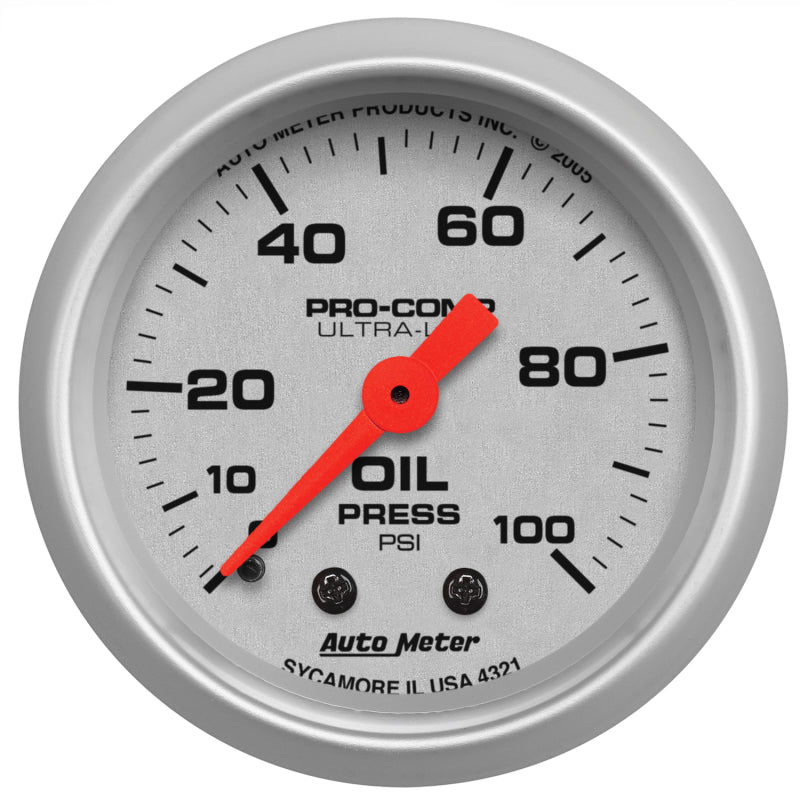 Autometer Ultra-Lite 52mm 0-100 PSI Mechanical Oil Pressure Gauge - Burkken Auto Parts