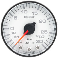 Autometer Spek-Pro Gauge Vac/Boost 2 1/16in 30Inhg-30psi Stepper Motor W/Peak & Warn White/Black - Burkken Auto Parts