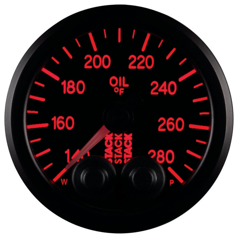 Autometer Stack Instruments 52mm 140-280 Deg F 1/8in NPTF Male Pro Control Oil Temp Gauge - Black - Burkken Auto Parts