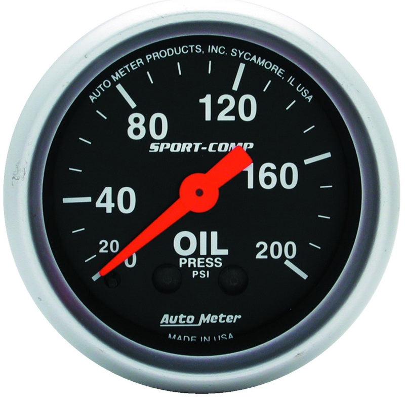 Autometer Sport Comp 52mm Mechanical 0-200 PSI Oil Pressure Gauge - Burkken Auto Parts