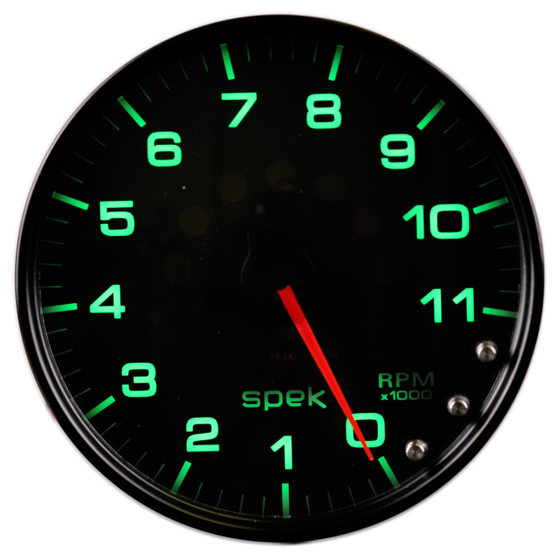 Autometer Spek-Pro Gauge Tachometer 5in 11K Rpm W/Shift Light & Peak Mem Black/Black - Burkken Auto Parts