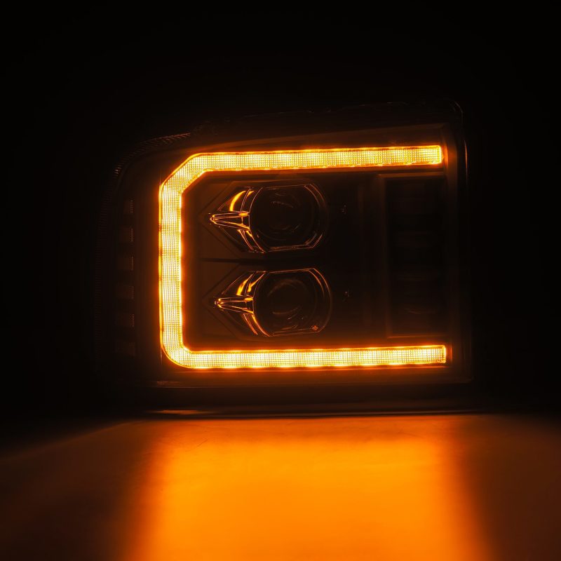 AlphaRex 05-07 Ford F250/350/450/550 Super Duty LUXX LED Proj HL Blk w/Actv Light & Seq Sig + SB DRL - Burkken Auto Parts