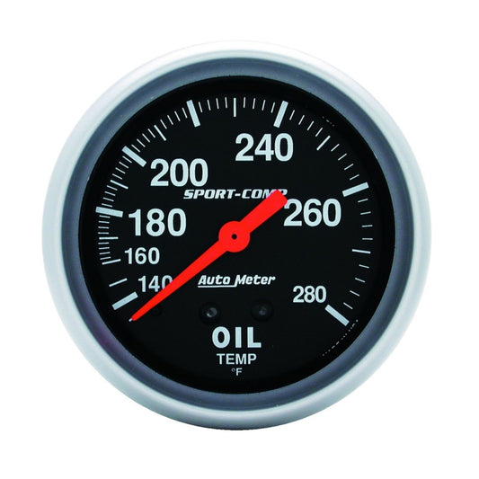 Autometer 2-5/8in 140-280 Degree F Mechanical 12ft Oil Temp Sport-Comp Gauge - Burkken Auto Parts