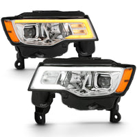 ANZO 2017-2018 Jeep Grand Cherokee Projector Headlights w/ Plank Style Switchback - Chrome w/ Amber - Burkken Auto Parts