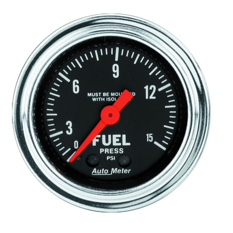 AutoMeter Gauge Fuel Pressure 2-1/16in. 15PSI Mech. W/Isolator Traditional Chrome - Burkken Auto Parts