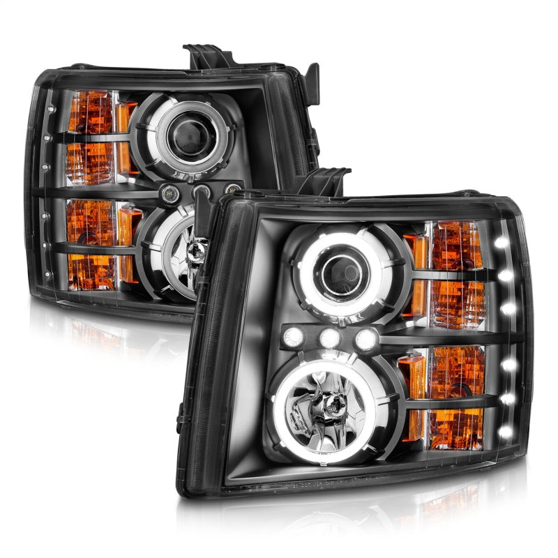 ANZO 2007-2013 Chevrolet Silverado 1500 Projector Headlights w/ Halo Black - Burkken Auto Parts
