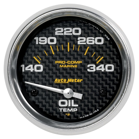 Autometer Marine Carbon Fiber Electric Oil Temperature Gauge 2-5/8in 140-300 Deg F - Burkken Auto Parts