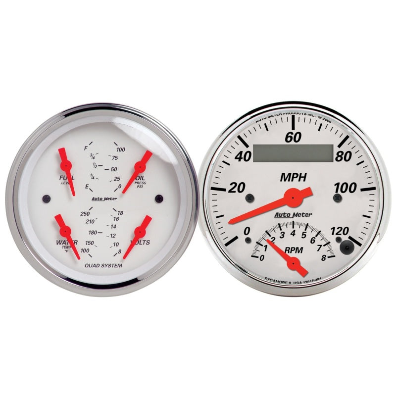 Autometer Arctic White 3-3/8 Quad Gauge and Tach/Speedo Combo - Burkken Auto Parts