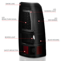 ANZO 1999-2002 Chevy Silverado 1500 LED Taillights Plank Style Black w/Smoke Lens - Burkken Auto Parts