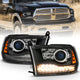 ANZO 2009-2018 Dodge Ram 1500 Projector Headlights Plank Style Halo w/Switchback Matte Black - Burkken Auto Parts