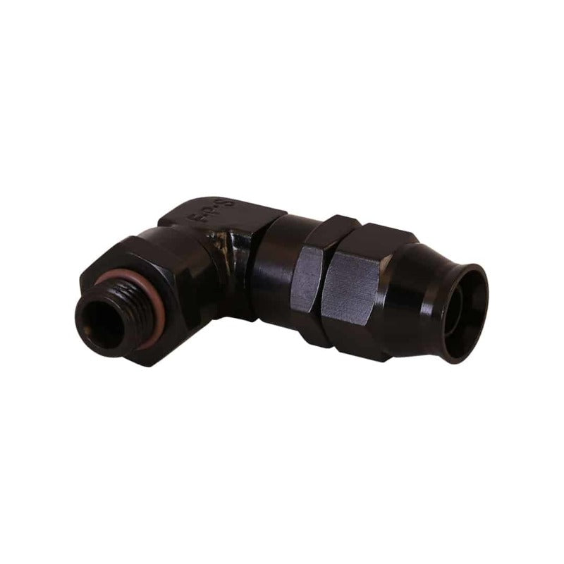 Aeromotive PTFE Hose End - AN-06 to AN-08 Hose - 90 Deg - Black Anodized - Burkken Auto Parts