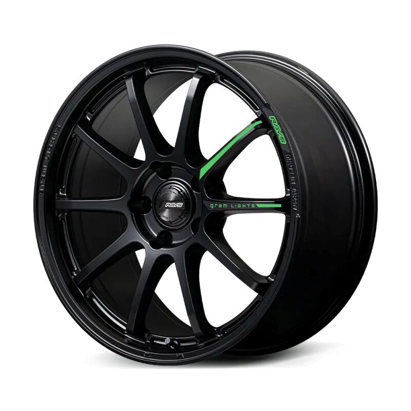 Gram Lights 57NR LIMITED II 18x9.5 +45 5-114.3 Semigloss Black Wheel w/ Black Cap/Stickers/Air Valve