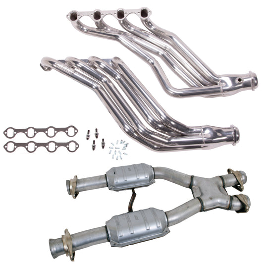 BBK 86-93 Ford Mustang 1-3/4 Long Tube 351 Swap Headers w/High Flow Catted X-Pipe (Silver Ceramic) - Burkken Auto Parts