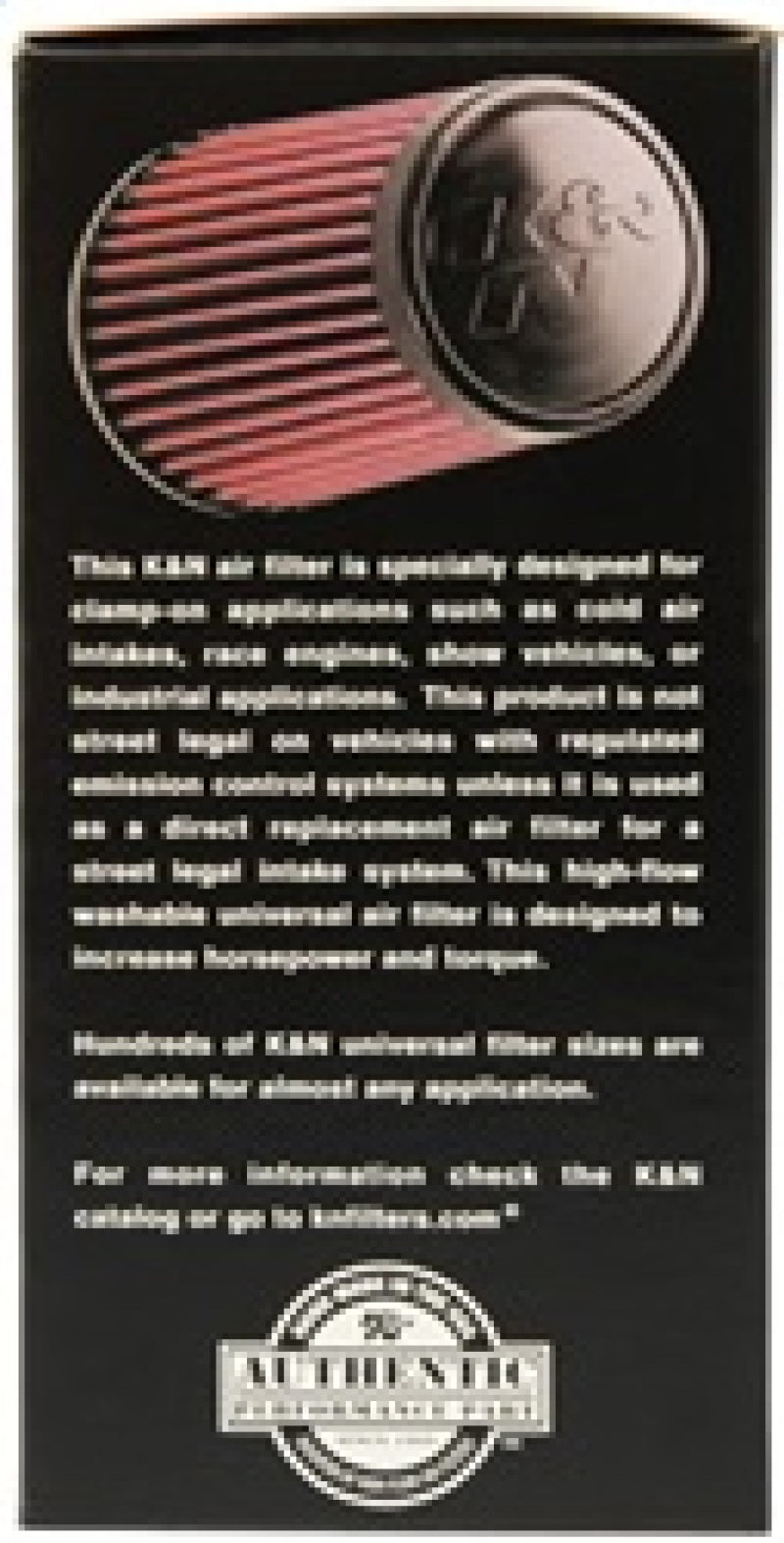 K&N Filter Universal Rubber Filter 3 1/2 inch Flange 4 5/8 inch Base 3 1/2 inch Top 7 inch Height - Burkken Auto Parts