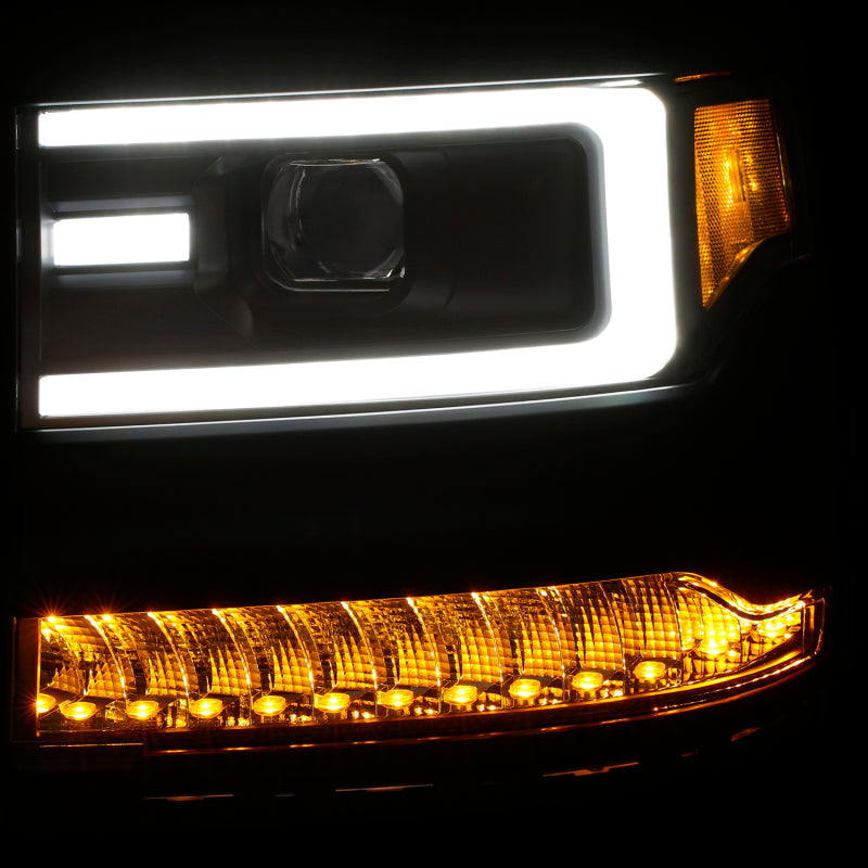 ANZO 16+ Chevy Silverado 1500 Projector Headlights Plank Style Black w/Amber/Sequential Turn Signal - Burkken Auto Parts