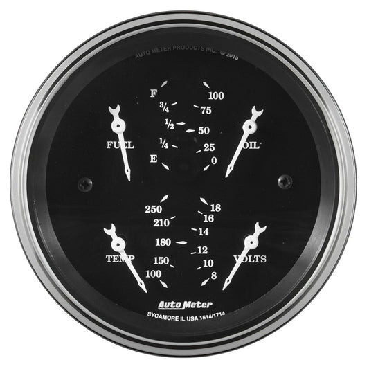 Auto Meter Gauge Dual Fuel & OILP 3 3/8in 240E-33F & 100psi Elec Old Tyme Blk - Burkken Auto Parts