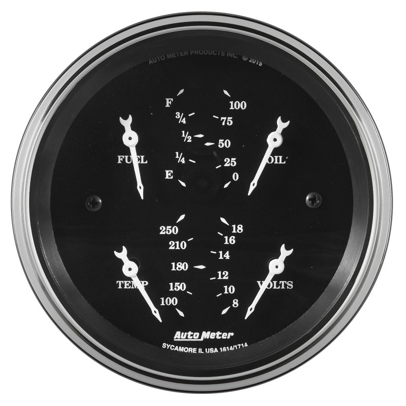 Auto Meter Gauge Quad 3 3/8in 0E-90F Elec Old Tyme Black - Burkken Auto Parts