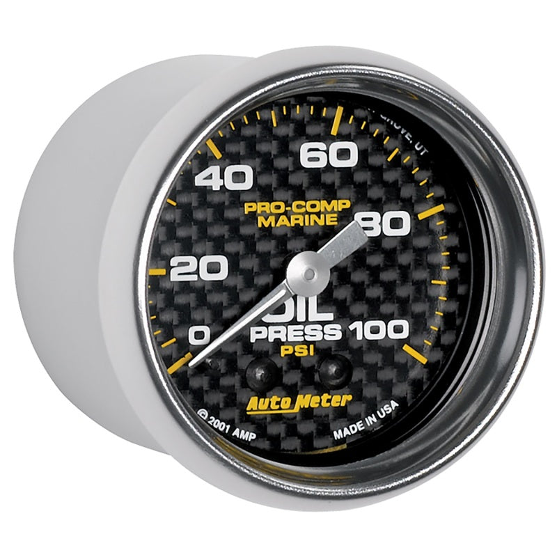 Autometer Marine Carbon Fiber Ultra-Lite 2-1/16in 100PSI Mechanical Oil Pressure Gauge - Burkken Auto Parts