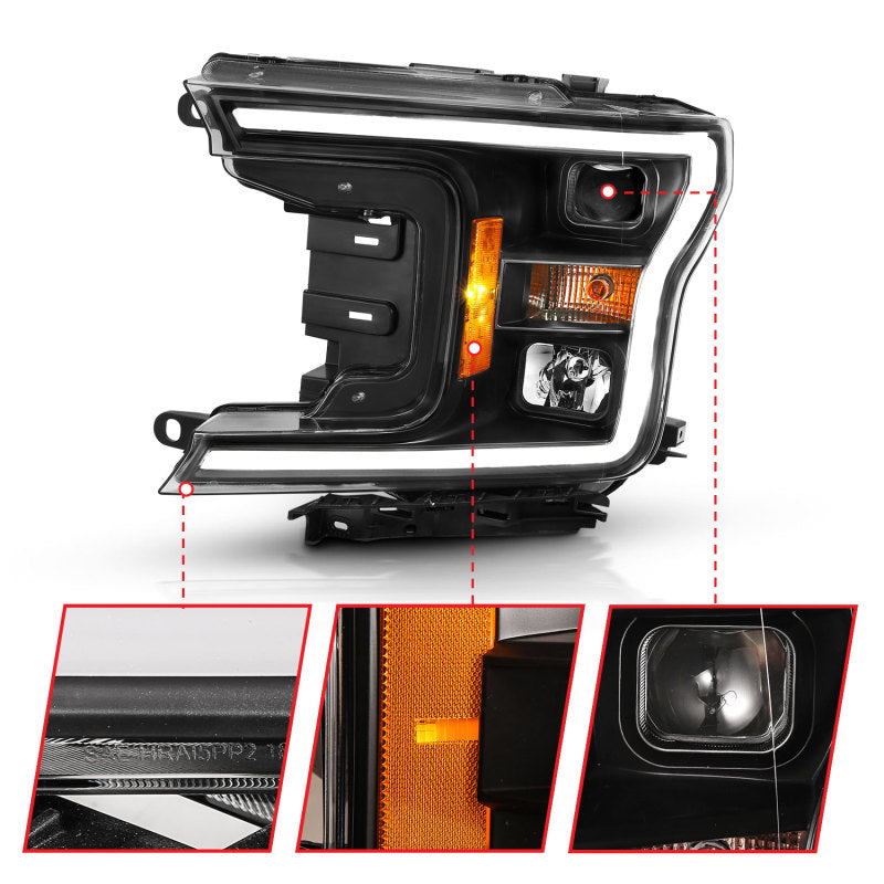 ANZO 2018-2019 Ford F-150 Projector Plank Style H.L. Black Amber (Without Switchback) - Burkken Auto Parts