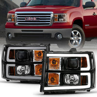 ANZO 2007-2013 GMC Sierra 1500 Projector Headlight Plank Style Black w/ Clear Lens Amber - Burkken Auto Parts