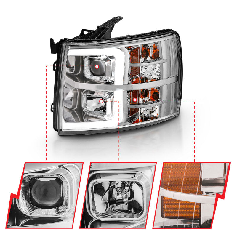 ANZO 2007-2013 Chevy Silverado 1500 Projector Plank Style Chrome Amber - Burkken Auto Parts
