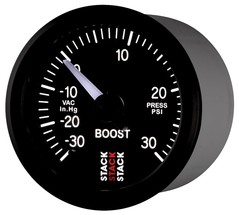 Autometer Stack 52mm -30INHG to +30 PSI (Incl T-Fitting) Pro Stepper Motor Boost Press Gauge - Black - Burkken Auto Parts