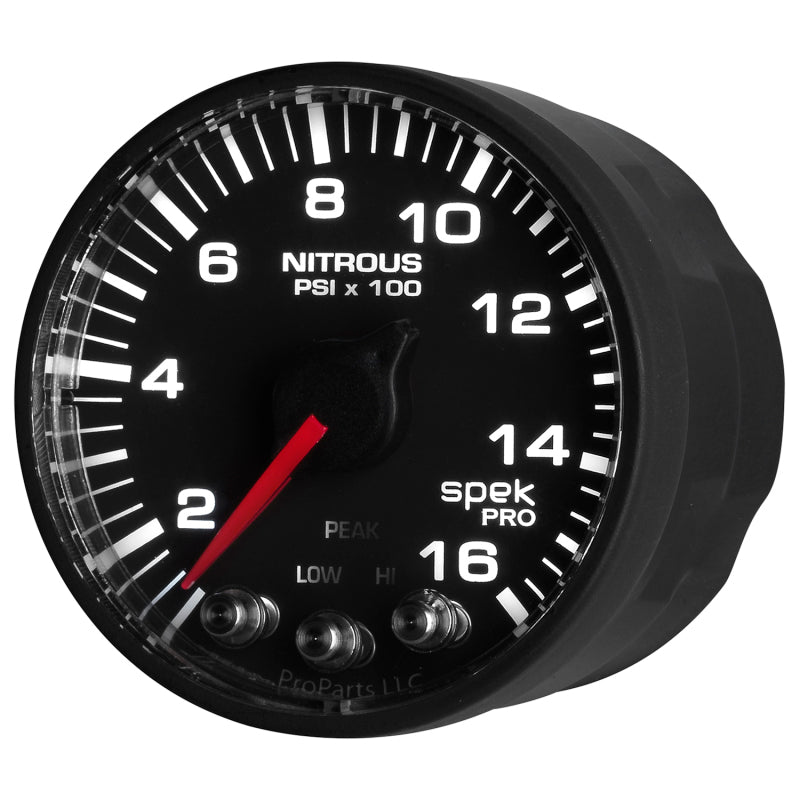 Autometer Spek-Pro Gauge Nitrous Press 2 1/16in 1600psi Stepper Motor W/Peak & Warn Blk/Blk - Burkken Auto Parts