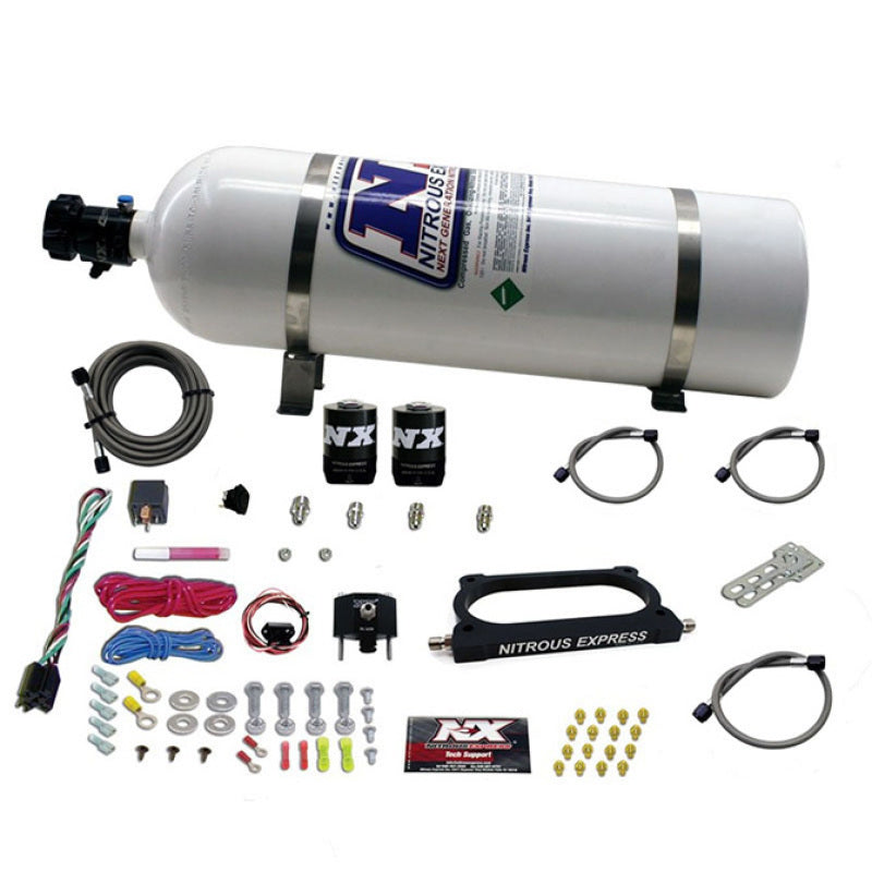Nitrous Express 07-14 Ford Mustang GT500 Nitrous Plate Kit (50-250HP) w/15lb Bottle - Burkken Auto Parts
