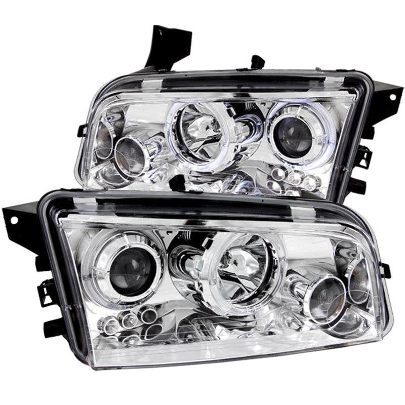ANZO 2006-2010 Dodge Charger Projector Headlights w/ Halo Chrome - Burkken Auto Parts