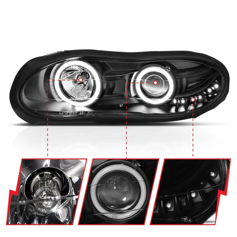 ANZO 1998-2002 Chevrolet Camaro Projector Headlights w/ Halo Black - Burkken Auto Parts