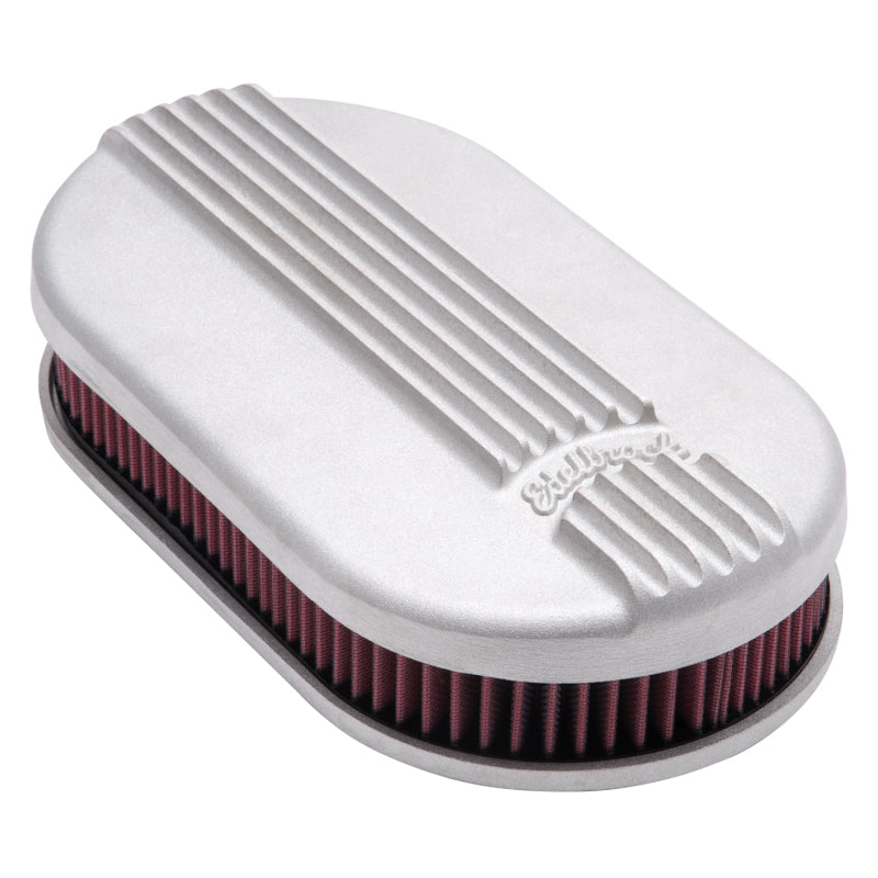 Edelbrock Air Cleaner Classic Series Oval Aluminum Top Cloth Element 17 5In X 9 35In X 3 9In Satin - Burkken Auto Parts