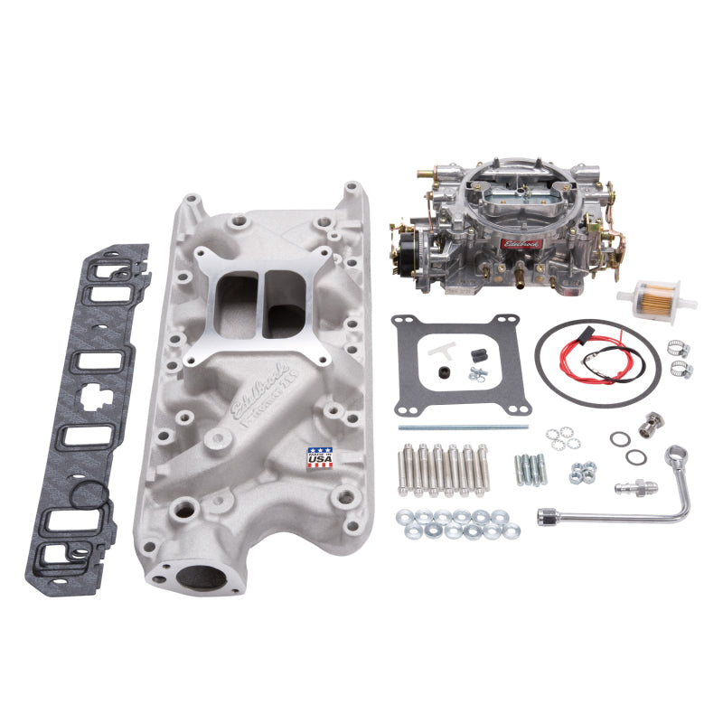 Edelbrock Manifold And Carb Kit Performer Small Block Ford 289-302 Natural Finish - Burkken Auto Parts