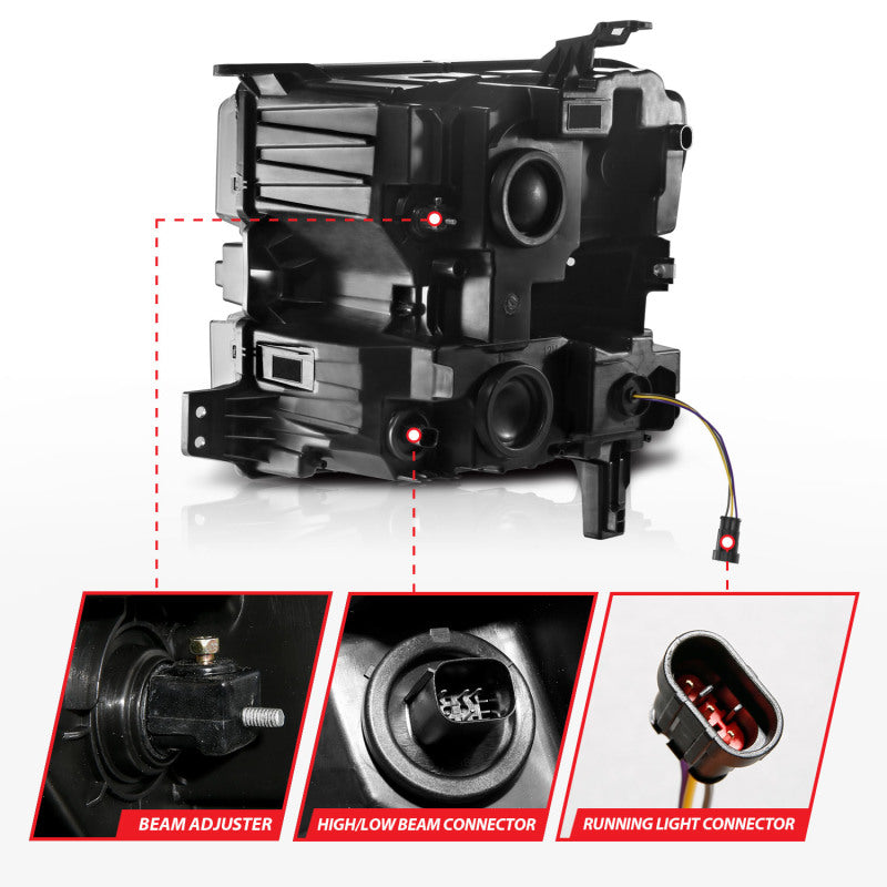ANZO 19-22 Chevrolet Silverado 1500 LED Proj HL w/Lgt Bar SwBk Seq. Blk w/In. Light - Passenger Side - Burkken Auto Parts