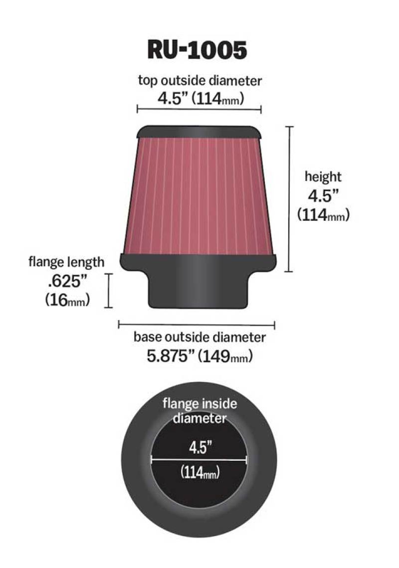 K&N Filter Universal X Stream Clamp-On 4-1/2in Flange 5-7/8in Base 4-1/2in Top 4-1/2in Height - Burkken Auto Parts