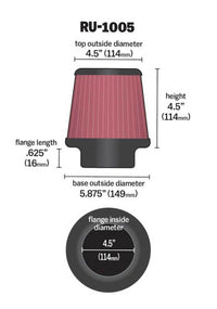 K&N Filter Universal X Stream Clamp-On 4-1/2in Flange 5-7/8in Base 4-1/2in Top 4-1/2in Height - Burkken Auto Parts