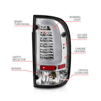 ANZO 95-00 Toyota Tacoma LED Taillights Chrome Housing Clear Lens (Pair) - Burkken Auto Parts